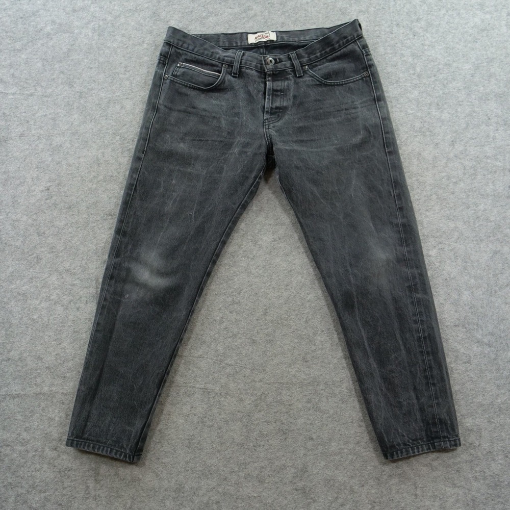 Naked & Famous Denim Jeans Mens 31 Black Selvedge Mid Rise Button Tapered Crop